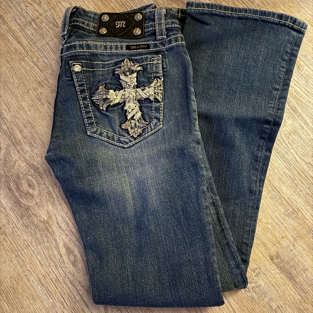 Miss Me Blue Boot Cut Jeans with Embroidered Cross